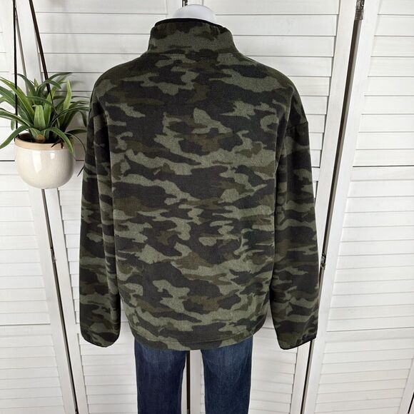 New Bebe Sport Polar Fleece 1/4 Zip Pullover Jacket Top Green Camo Women Size XL - Picture 4 of 7